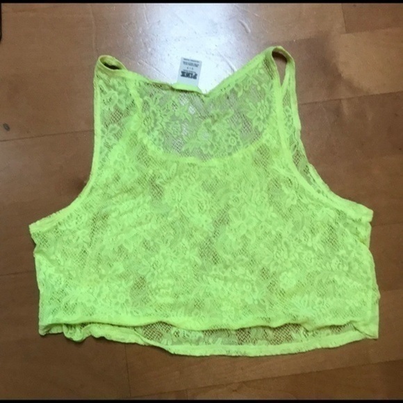 VS Neon Yellow/ neon green lace crop top Small - Picture 4 of 4